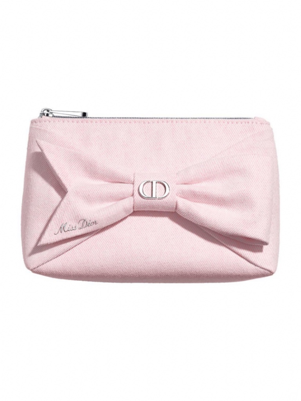 Dior Miss Dior Pink Denim Bow Cosmetic Pouch Clutch Bag NIB